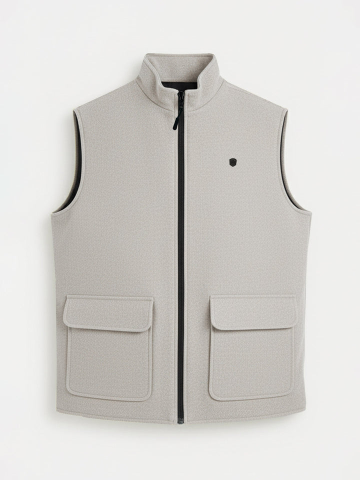 Brumano Mens RTW Solids Cotton Jacket Beige Sleeveless Jacket Winter Collection