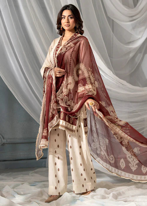Meerak Women Embroidered Linen Beige Rose - Winter Collection