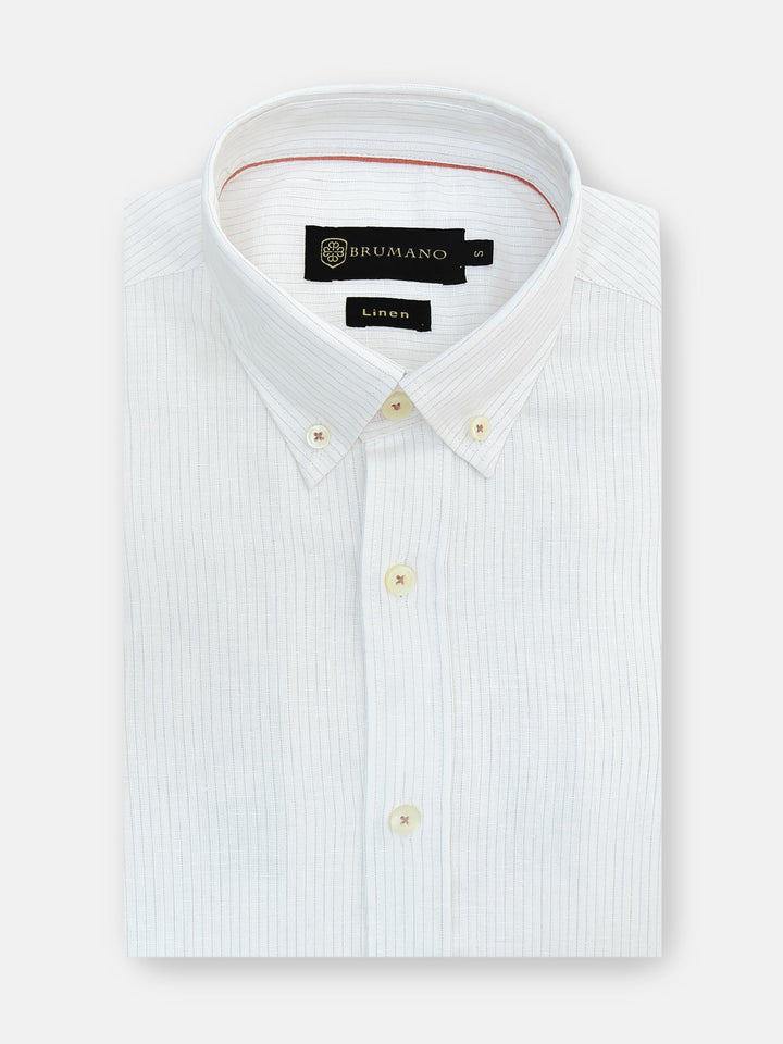 Brumano Ready To Wear Shirts Men 1 Piece Cotton Beige Striped Cotton/Linen Button Down Shirt 0-31-024-3345 - Summer Collection