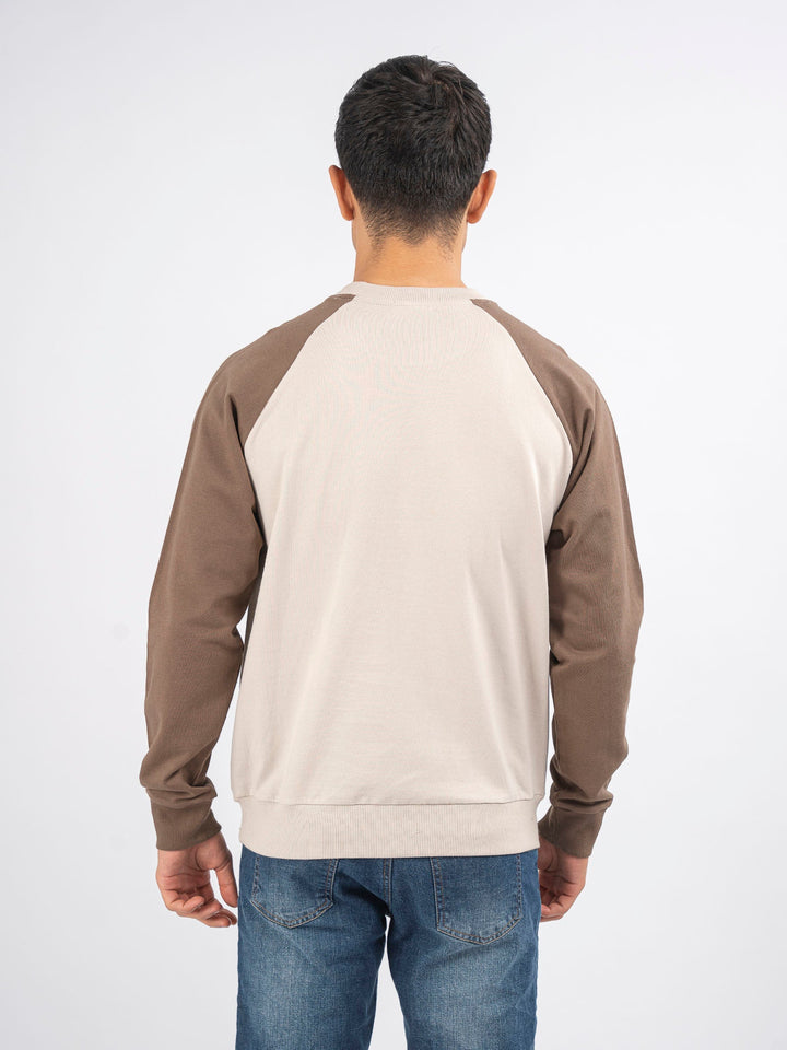 Brumano Ready To Wear Solids Cotton 1 Piece Men Beige & Brown Raglan Sleeves Crew Neck Sweatshirt 0-45-024-4302 - Winter Collection