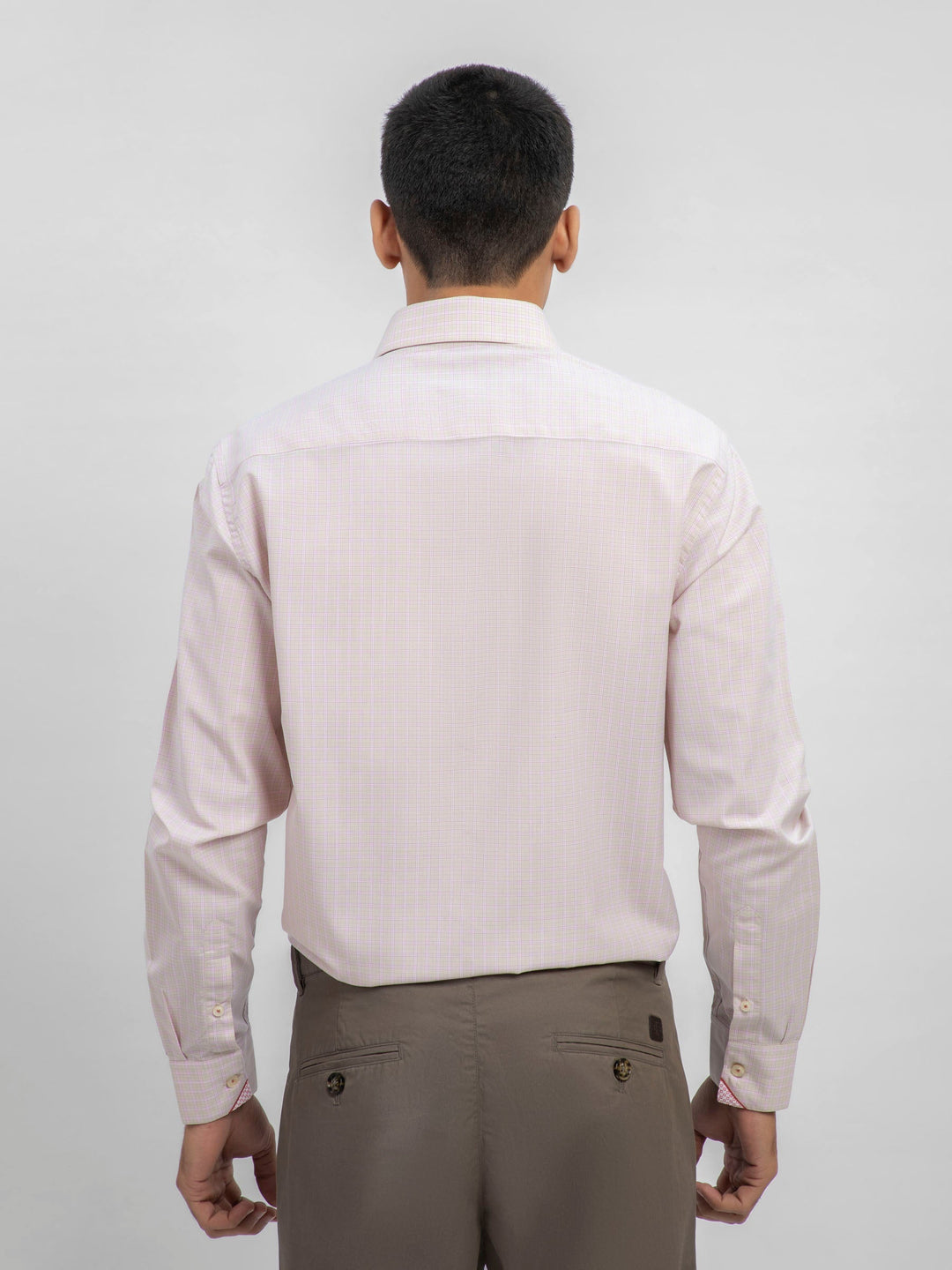 Brumano Ready To Wear Shirts Men 1 Piece Cotton Beige & Pink Checkered Shirt With Inner Collar Detailing 0-32-023-1644 - Summer Collection