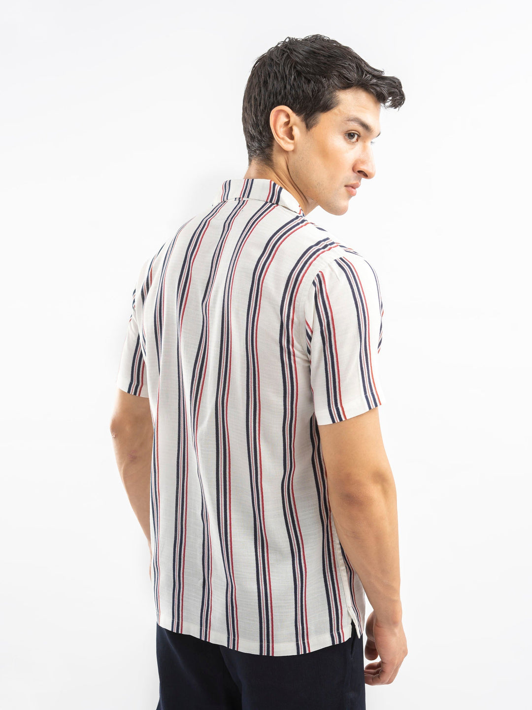 Brumano Ready To Wear Shirts Men 1 Piece Cotton Beige & Red Striped Cuban Collar Shirt 0-33-025-4407 - Summer Collection