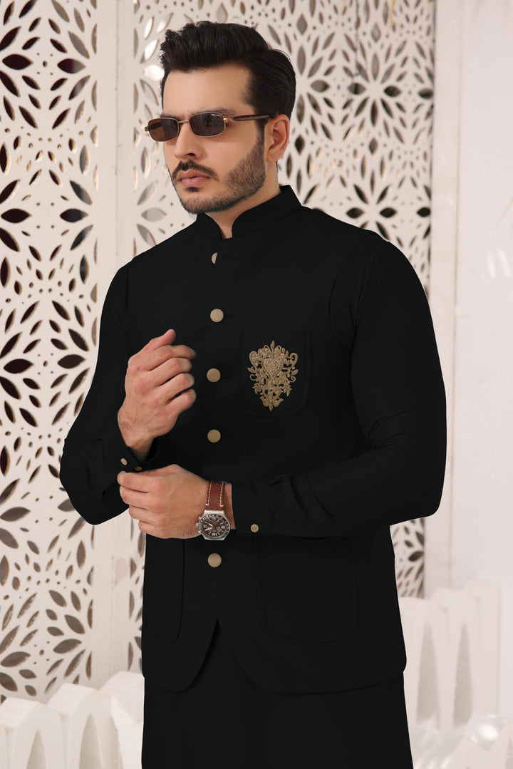 Bin Musab Silk Formal Men Waistcoat -  BM-000043 Black Truffle
