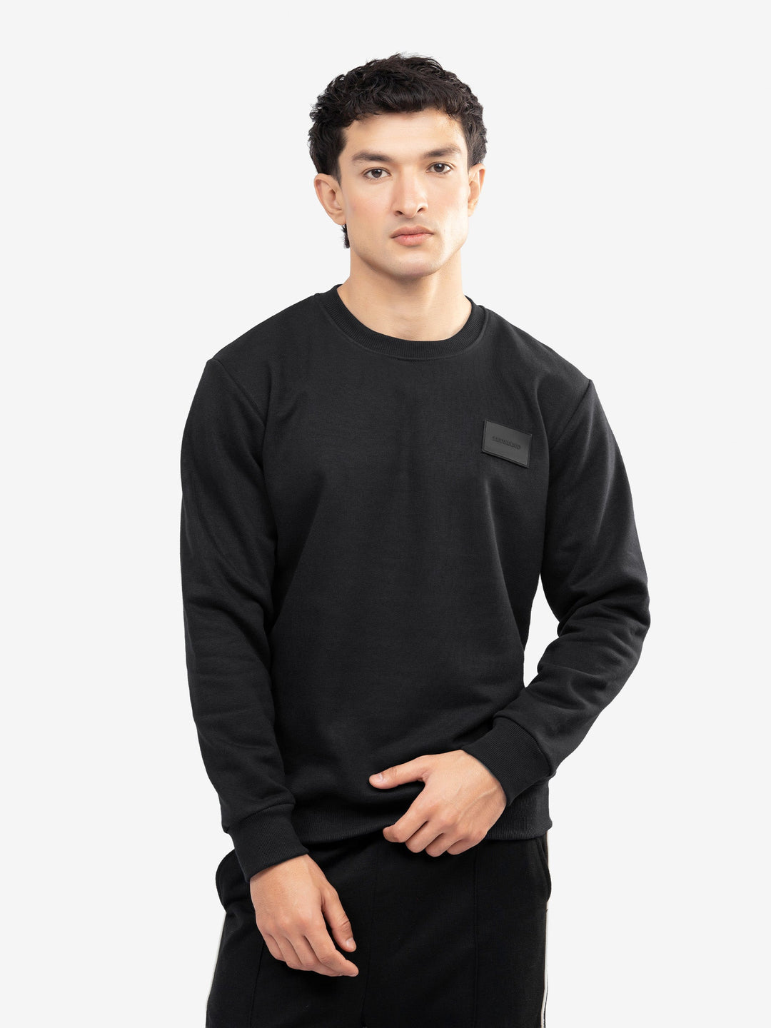Brumano Mens RTW Solids Cotton 1 Piece Black Heavy Crew Neck Winter Collection