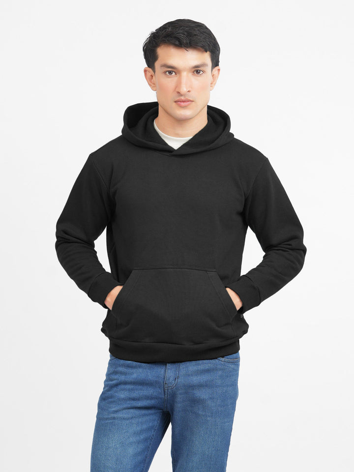 Brumano Mens RTW Solids Cotton 1 Piece Black Fleece Hoodie Winter Collection