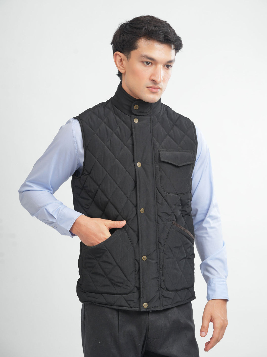 Brumano Mens RTW Solids Poly Jacket Black Sleeveless Jacket Winter Collection