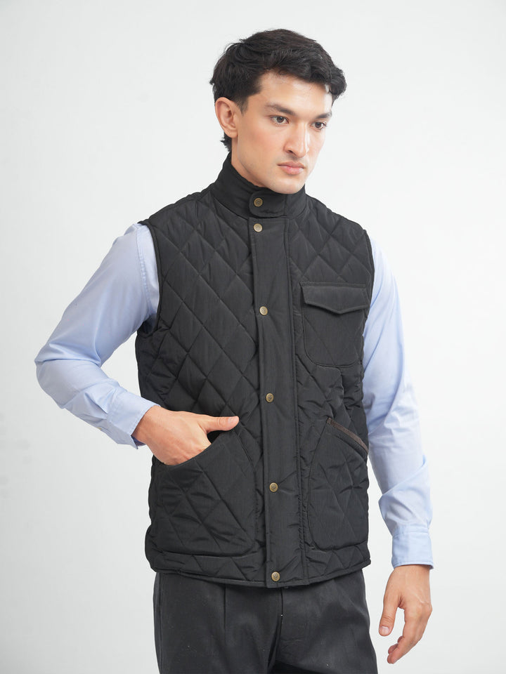 Brumano Mens RTW Solids Poly Jacket Black Sleeveless Jacket Winter Collection