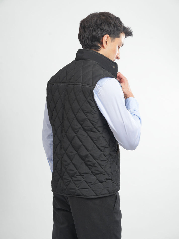 Brumano Mens RTW Solids Poly Jacket Black Sleeveless Jacket Winter Collection