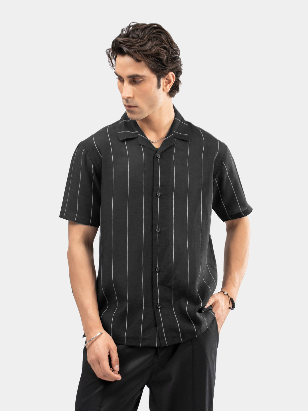 Brumano Mens RTW Solids Cotton Shirt Black Light Cuban Collar Casual Collection