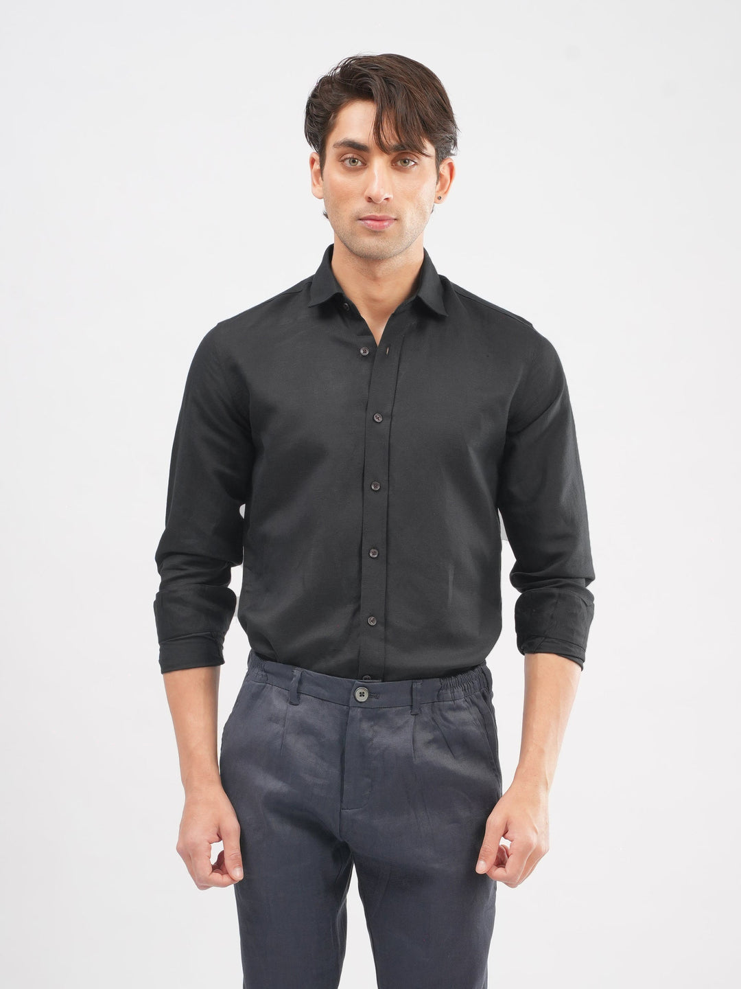 Brumano Mens RTW Solids Cotton Shirt Black Blended Collar Casual Collection
