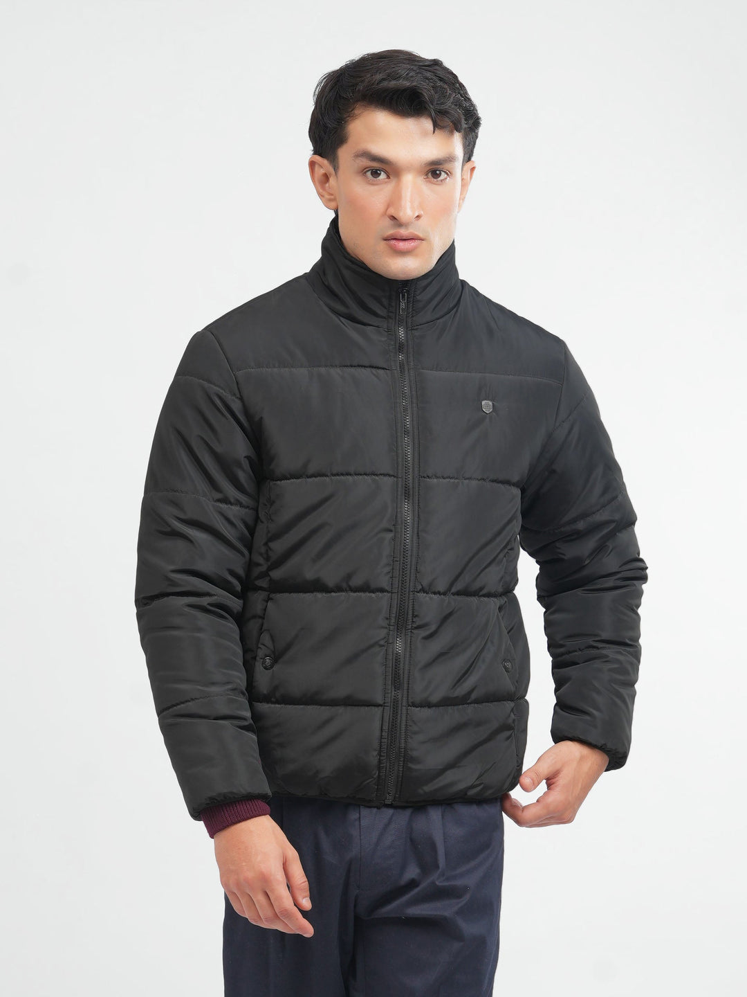 Brumano Mens RTW Solids Poly Jacket Black Puffer Jacket Winter Collection