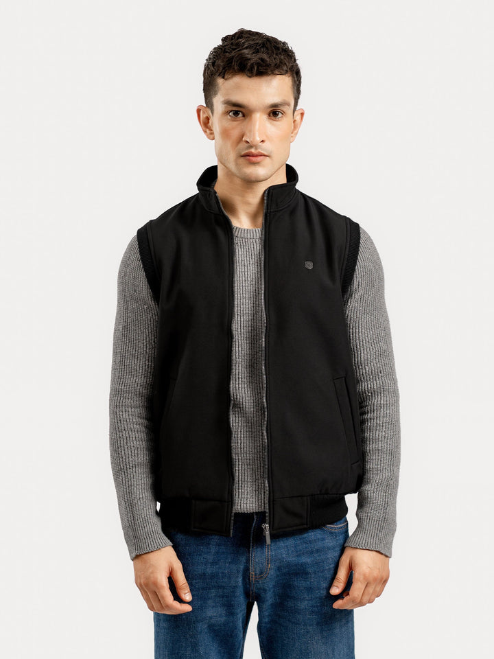 Brumano Mens RTW Solids Poly Jacket Black Sleeveless Zipper Jacket Winter Collection