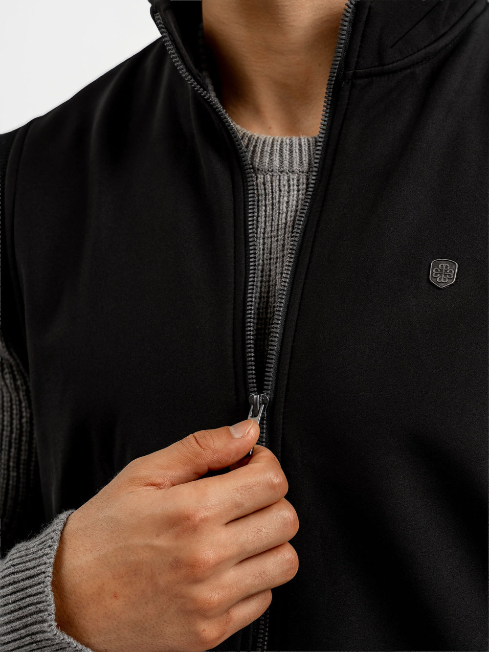 Brumano Mens RTW Solids Poly Jacket Black Sleeveless Zipper Jacket Winter Collection