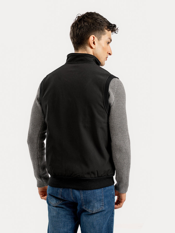 Brumano Mens RTW Solids Poly Jacket Black Sleeveless Zipper Jacket Winter Collection