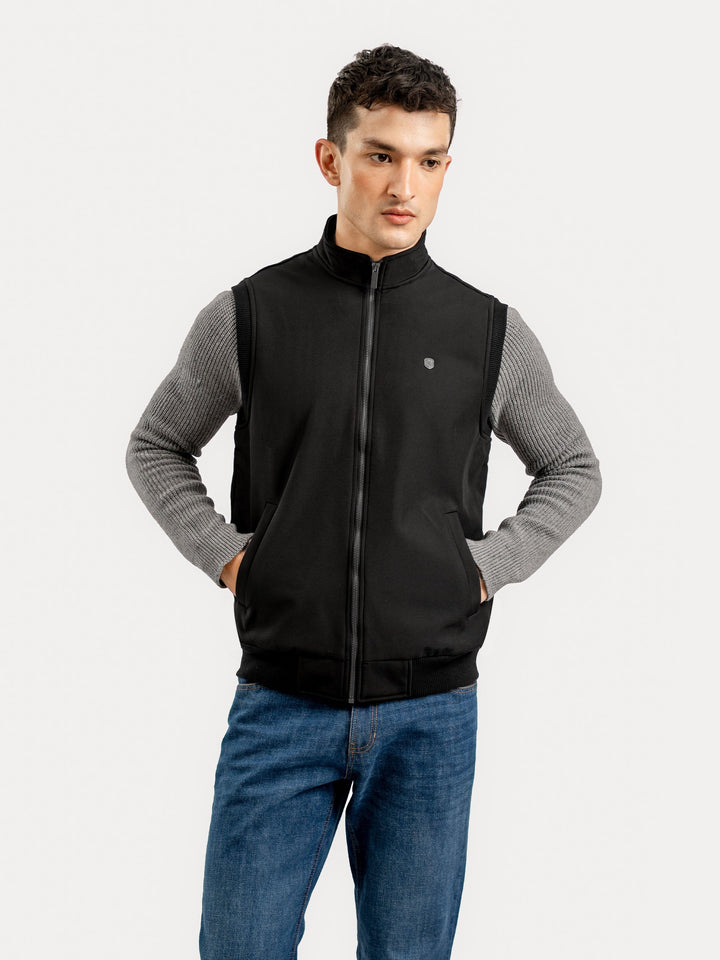 Brumano Mens RTW Solids Poly Jacket Black Sleeveless Zipper Jacket Winter Collection