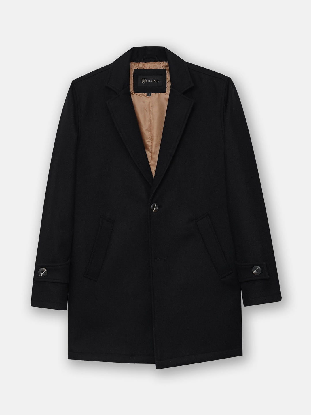 Brumano Mens RTW Solids Wool 1 Piece Black Wool Blended Over Coat Winter Collection