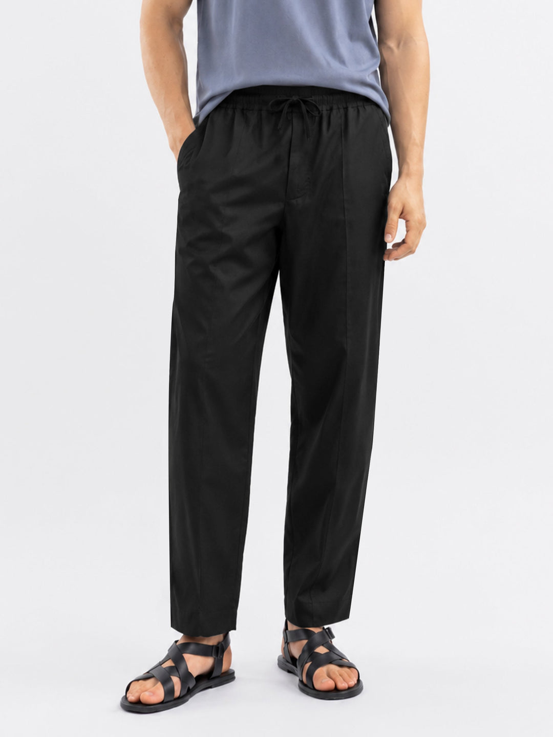 Brumano Mens Trouser RTW Solids Cotton Black Light Weight Woven Casual Collection