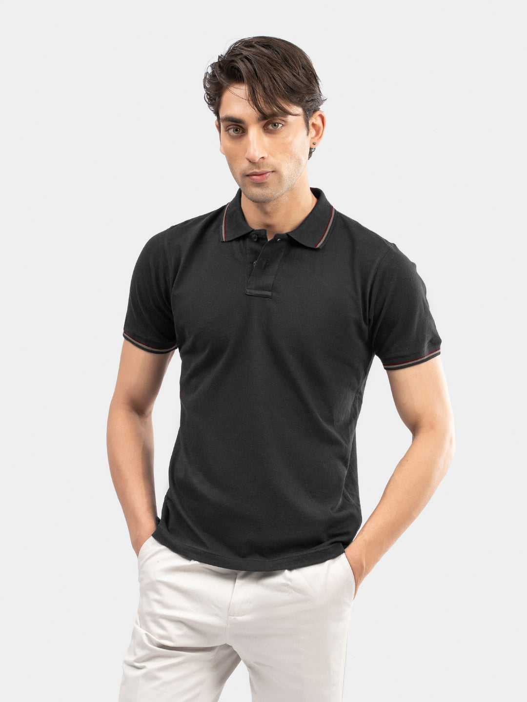 Brumano Mens RTW Solids Cotton Polo T-Shirt Black Multicolor Tipped Collar Casual Collection