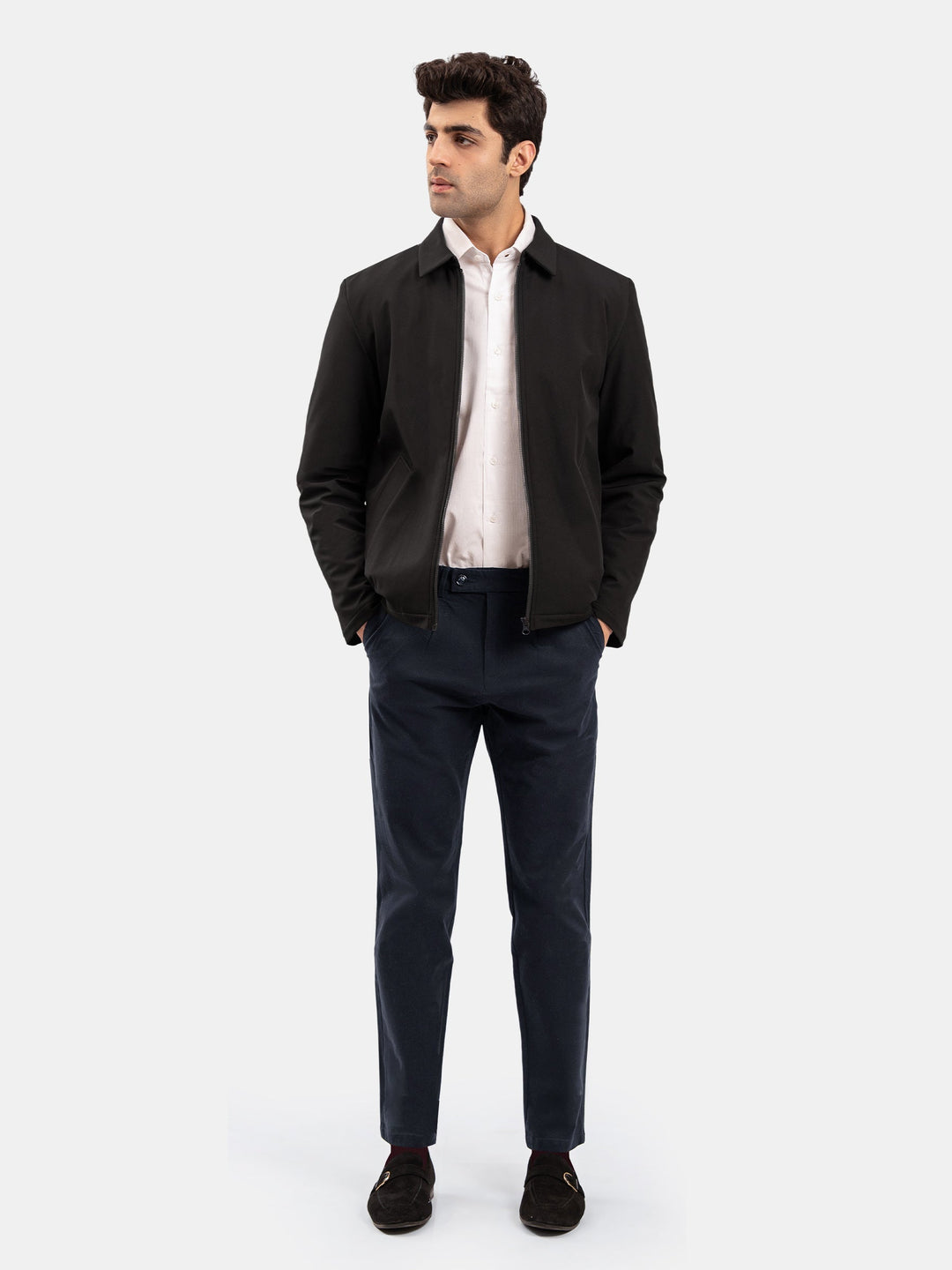 Brumano Mens RTW Solids Poly Jacket Suit Black Quilted With Collar Winter Collection