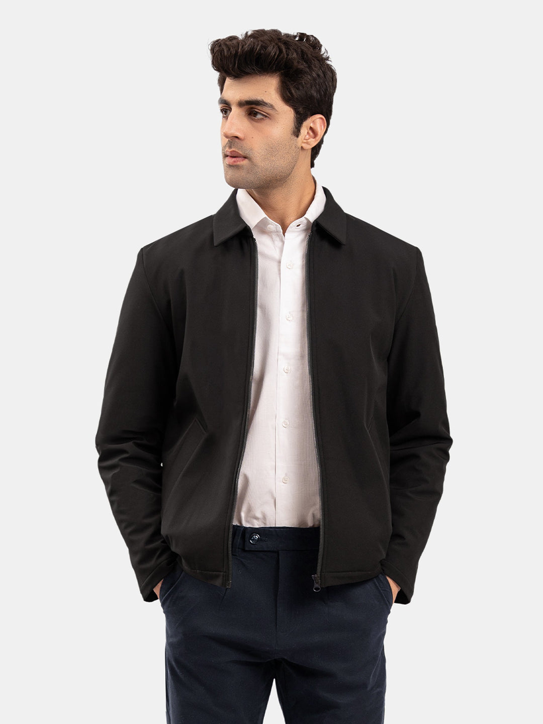Brumano Mens RTW Solids Poly Jacket Suit Black Quilted With Collar Winter Collection