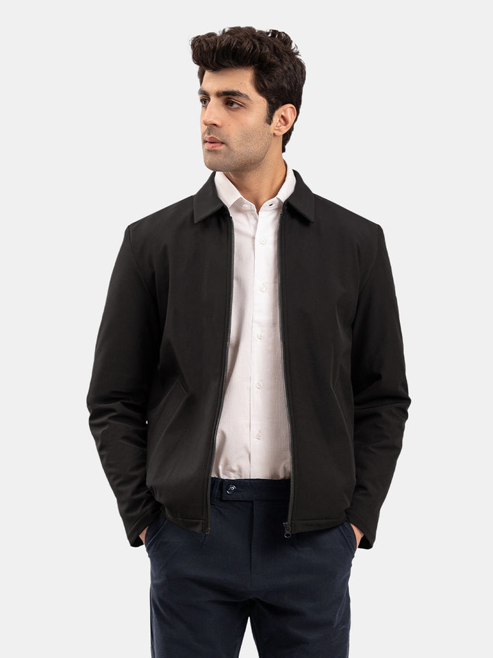 Brumano Mens RTW Solids Poly Jacket Suit Black Quilted With Collar Winter Collection