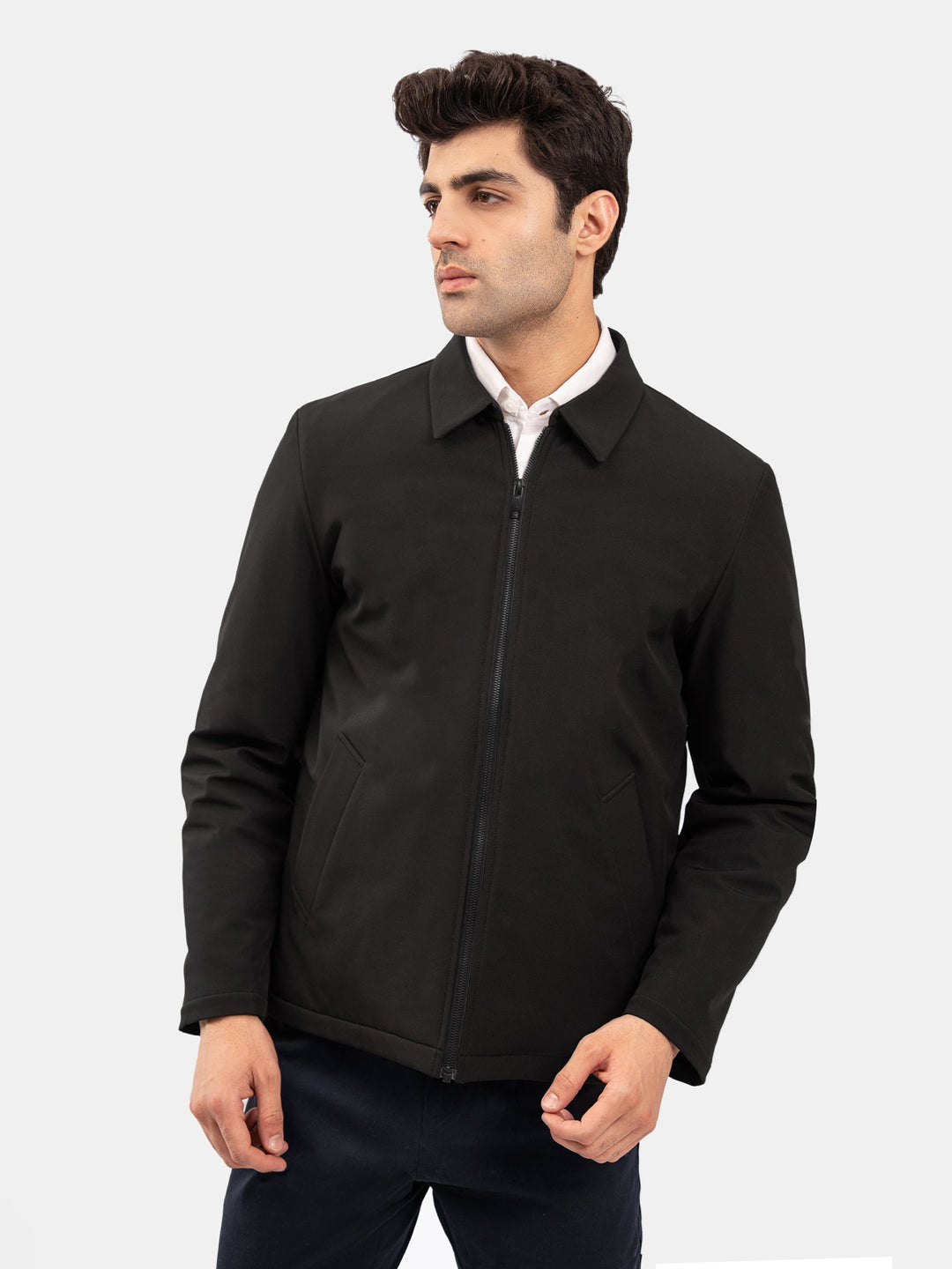 Brumano Mens RTW Solids Poly Jacket Suit Black Quilted With Collar Winter Collection