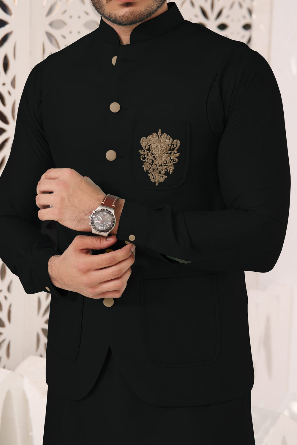 Bin Musab Silk Formal Men Waistcoat -  BM-000043 Black Truffle