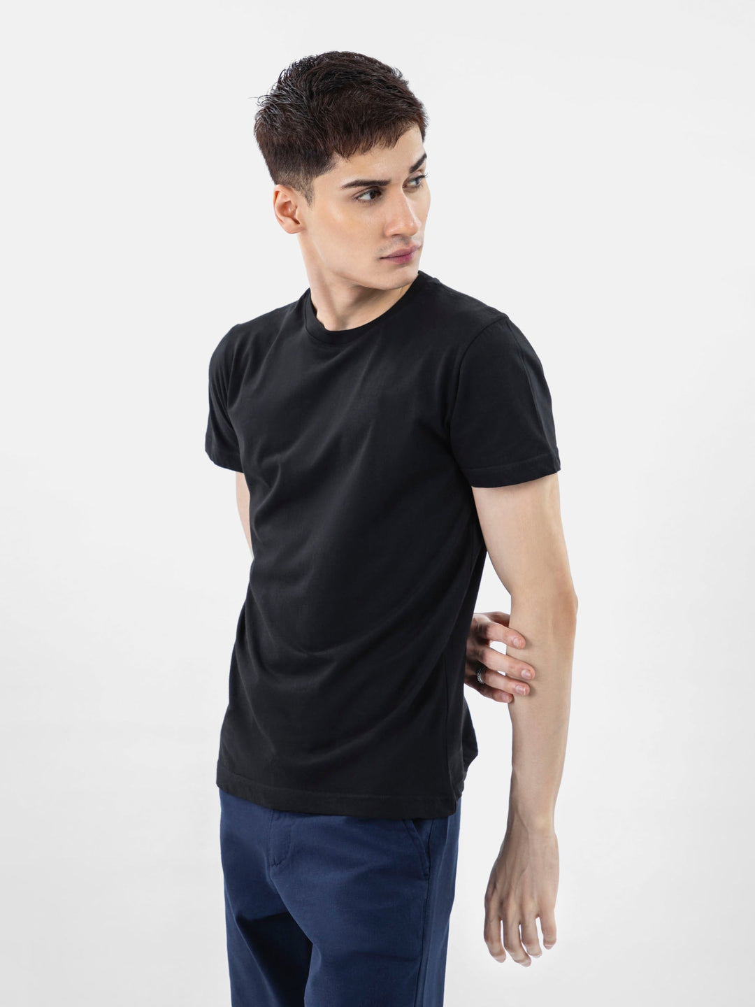 Brumano Mens T-Shirt RTW Solids Cotton Black Combed Crew Neck Casual Collection