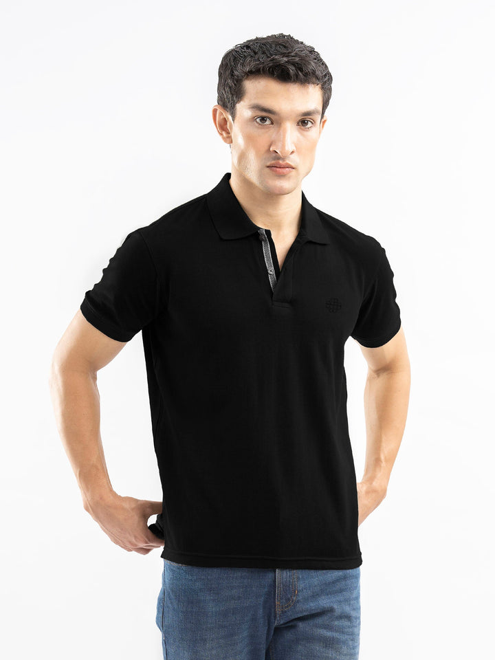 Brumano  Solids Cotton Polo Black 100% Cotton Pique Polo