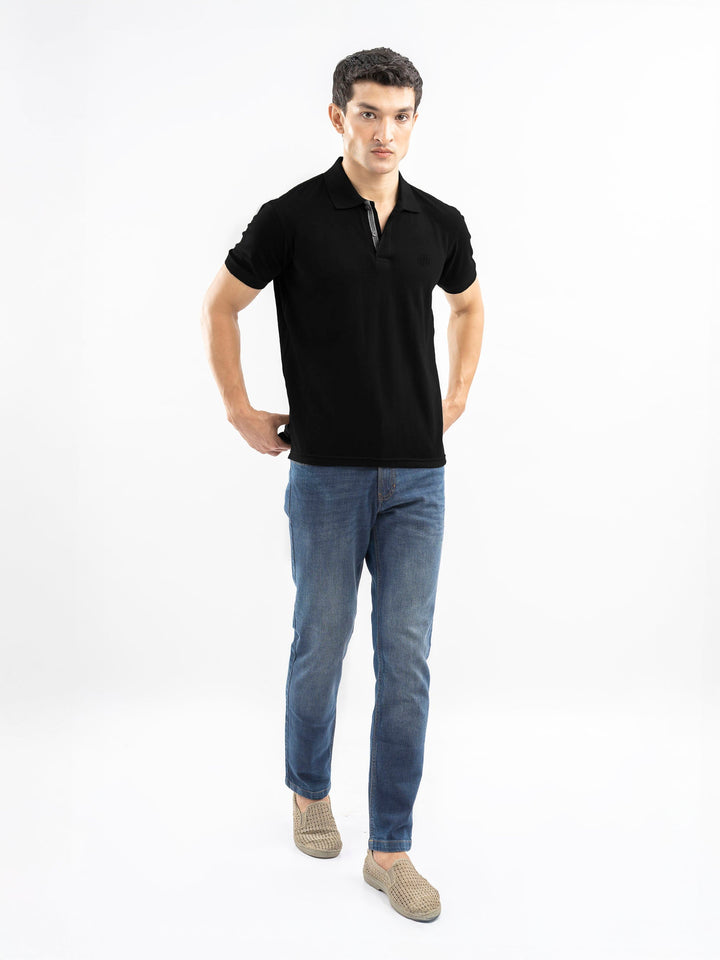 Brumano  Solids Cotton Polo Black 100% Cotton Pique Polo