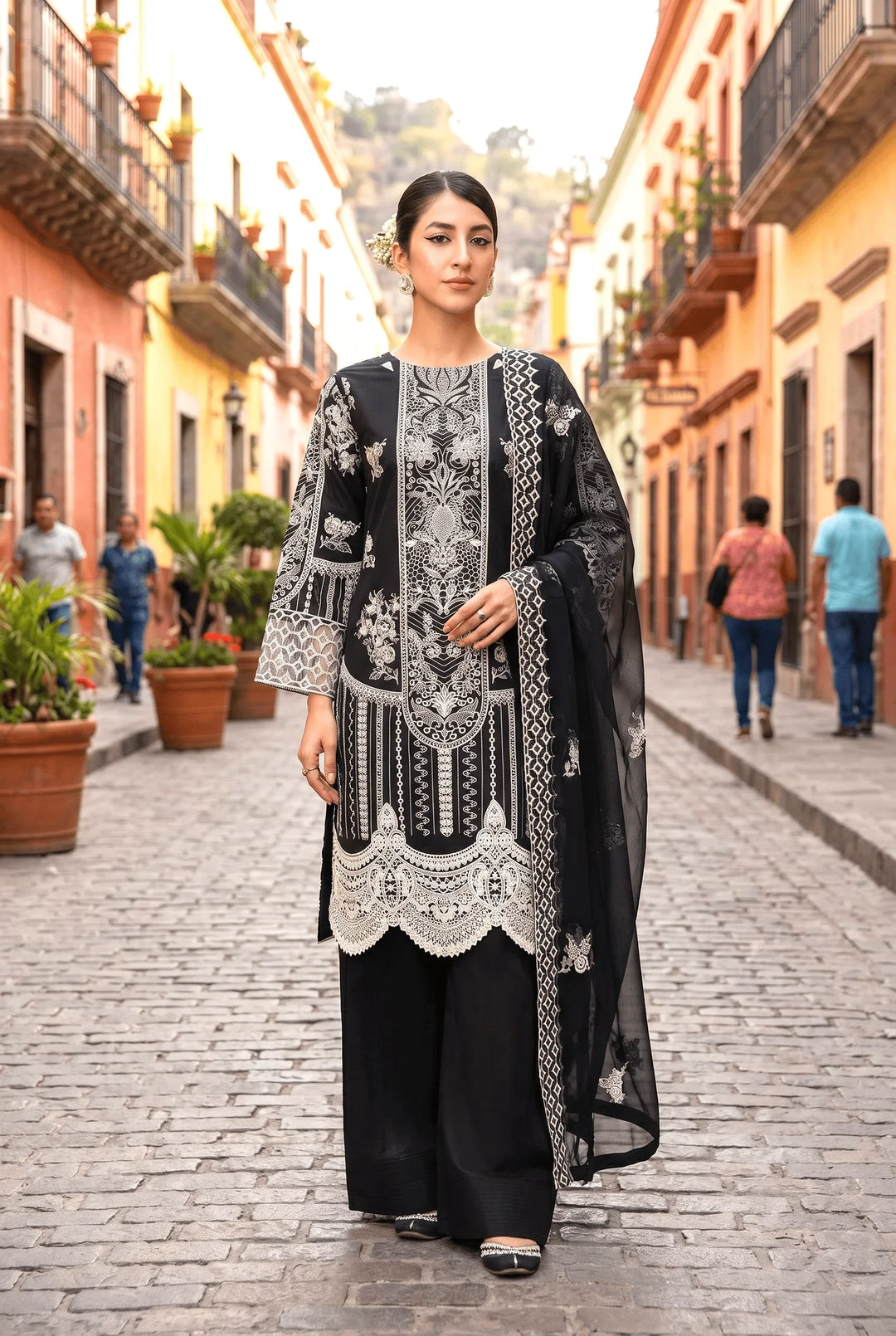 Celestia Luxe by Maherposh RTW Chikankari Lawn 3 Piece Suit Noir Eclat SS-201 Casual Collection