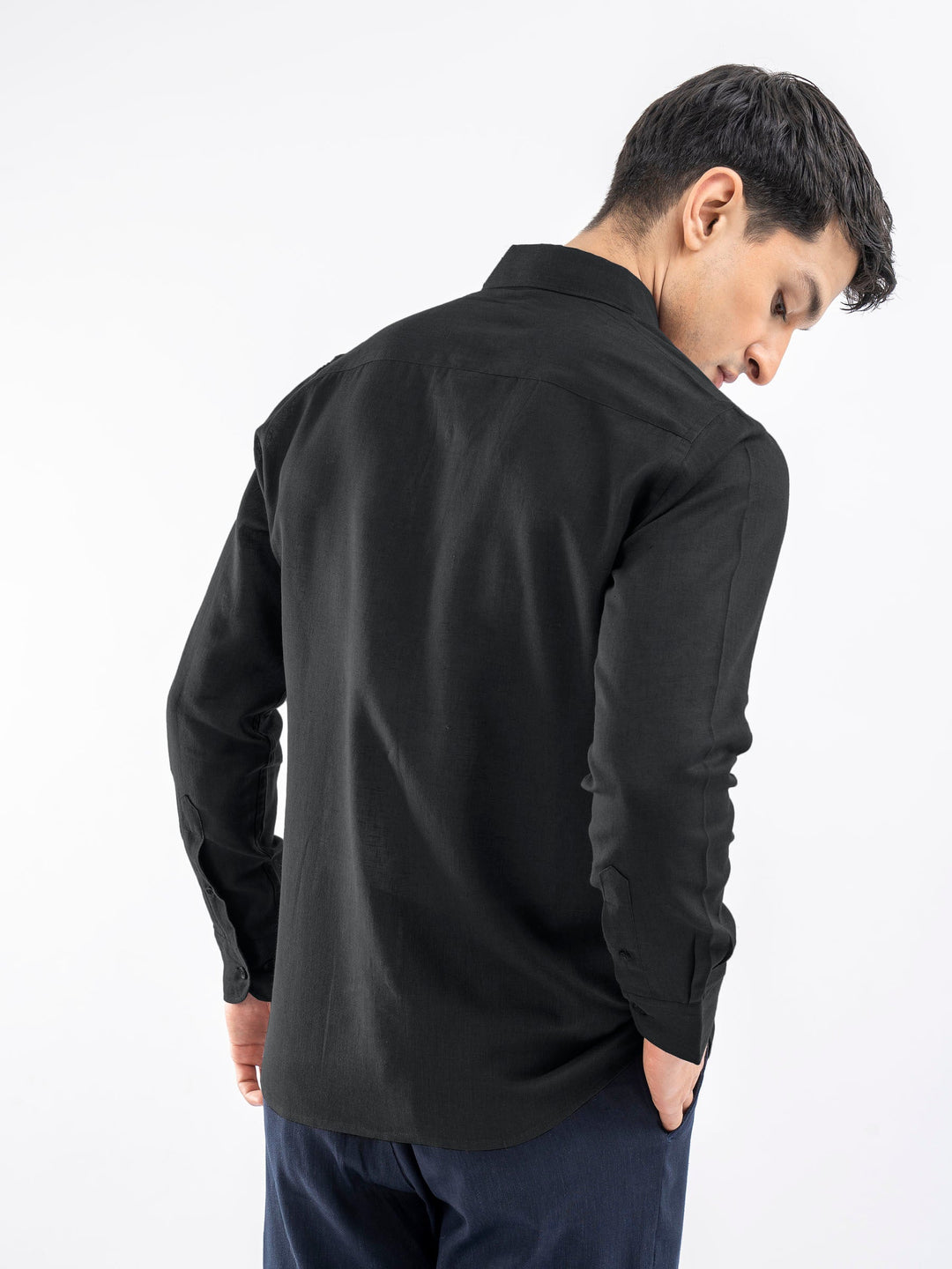 Brumano Ready To Wear Shirts Men 1 Piece Cotton Black Airy Linen Blended Shirt 0-31-025-3952 - Summer Collection