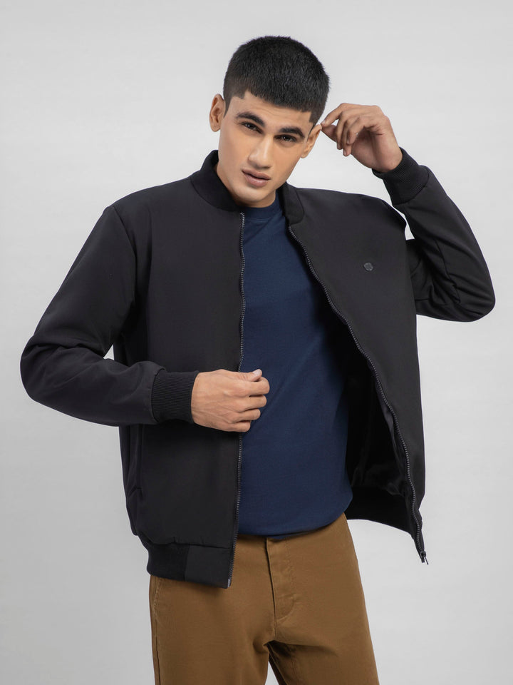 Brumano Pret Solids Polyester 1 Piece Black Bomber Jacket