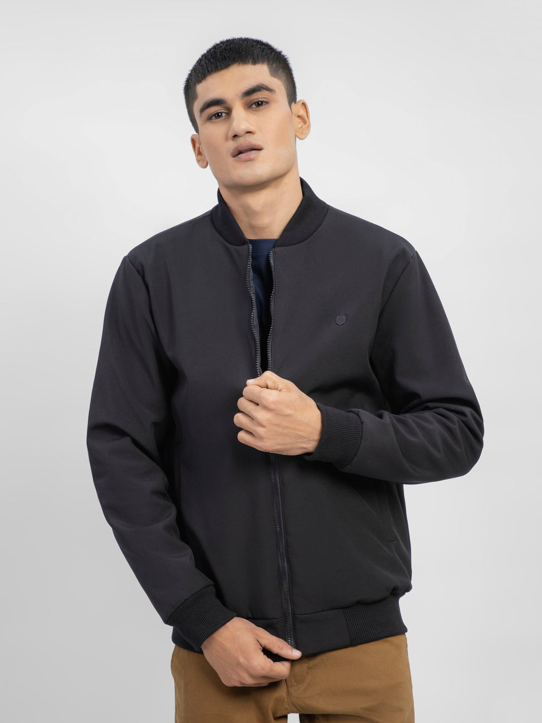 Brumano Pret Solids Polyester 1 Piece Black Bomber Jacket