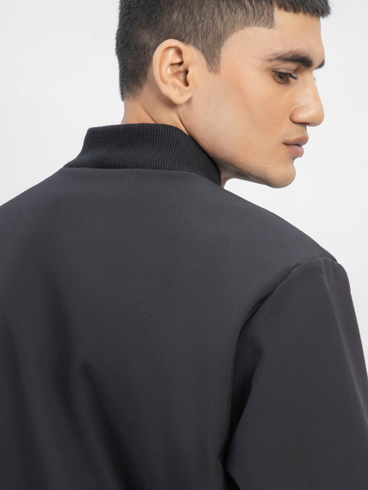 Brumano Pret Solids Polyester 1 Piece Black Bomber Jacket