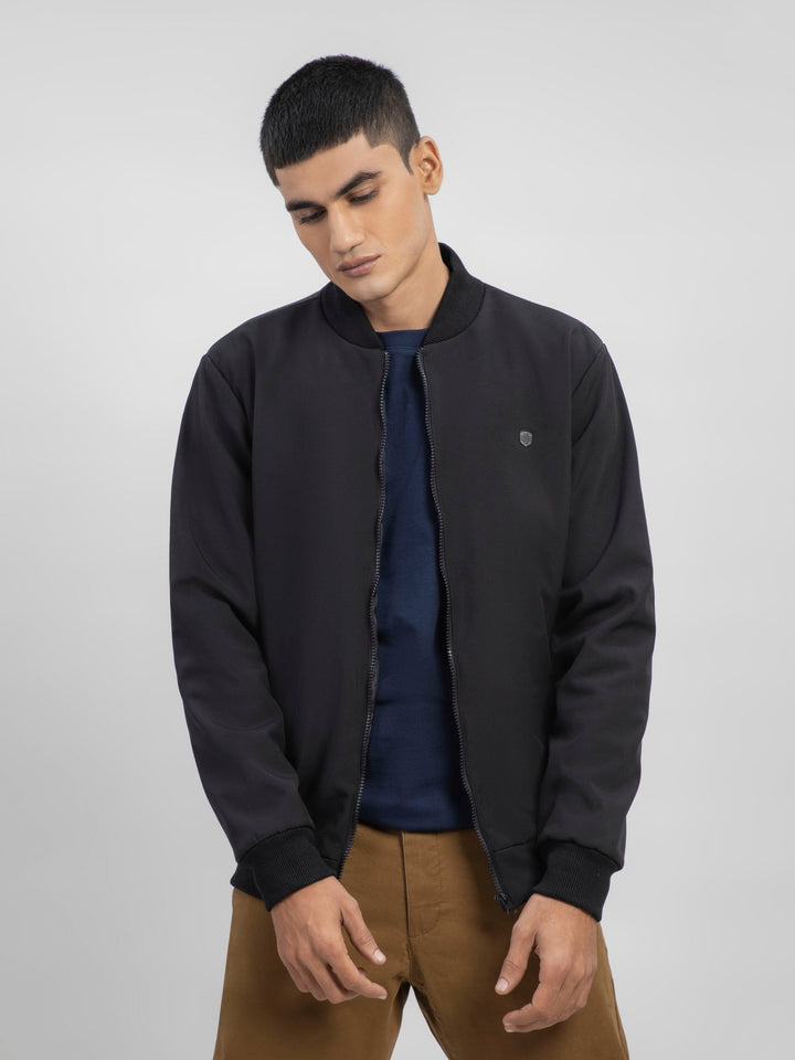Brumano Pret Solids Polyester 1 Piece Black Bomber Jacket