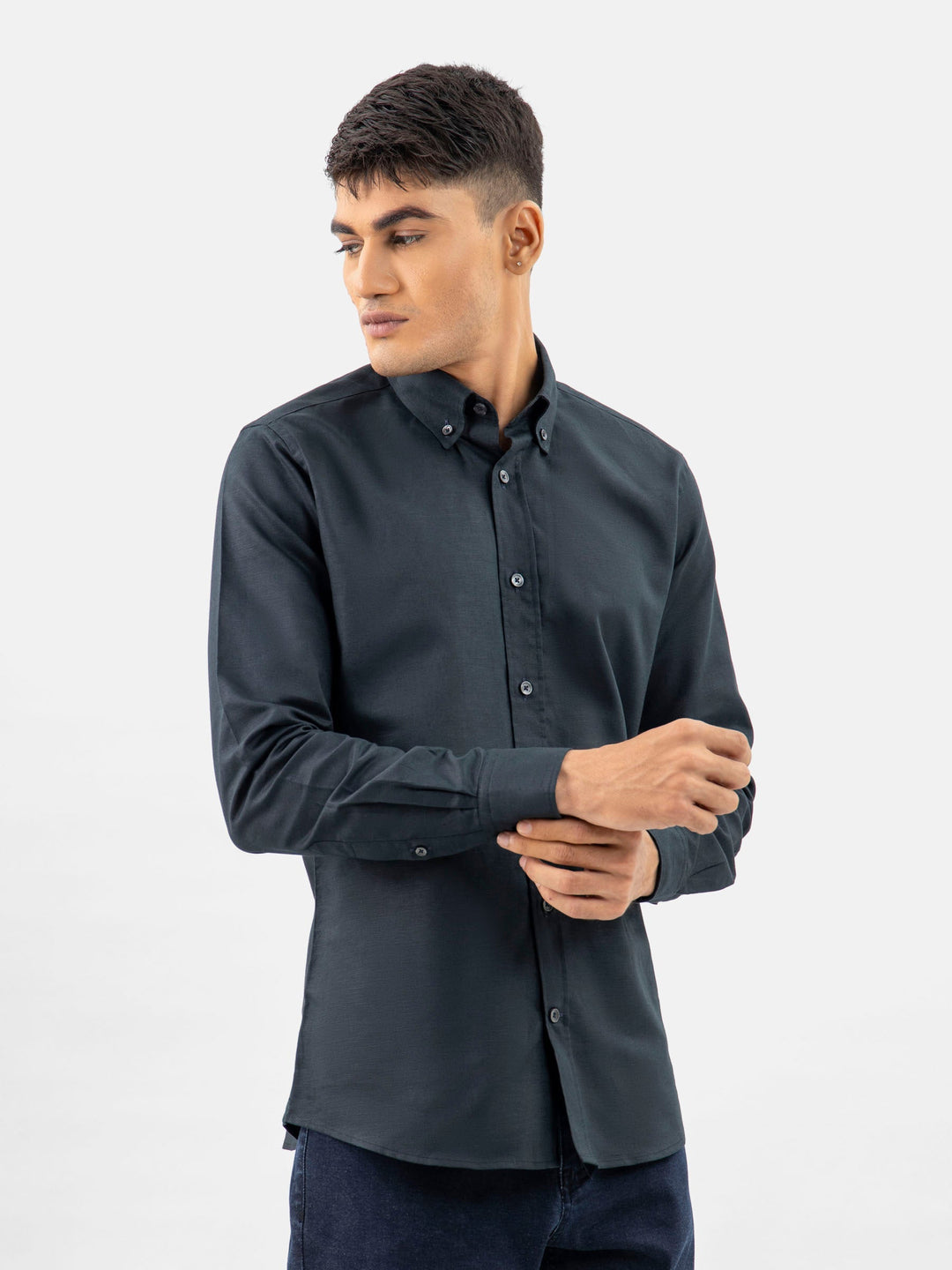 Brumano Ready To Wear Shirts Men 1 Piece Cotton Black Cotton/Linen Button Down Shirt 0-31-024-3370 - Summer Collection