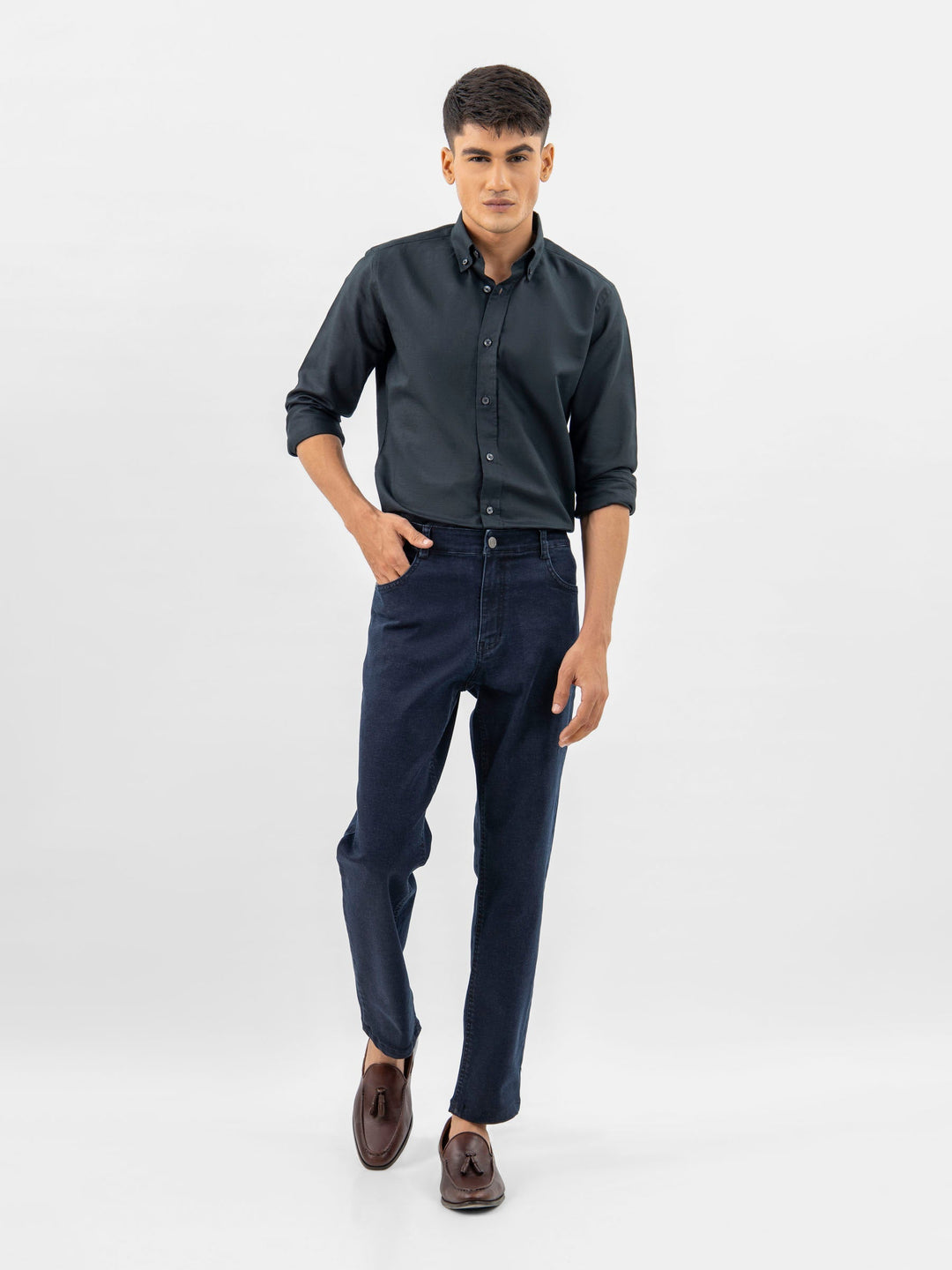 Brumano Ready To Wear Shirts Men 1 Piece Cotton Black Cotton/Linen Button Down Shirt 0-31-024-3370 - Summer Collection