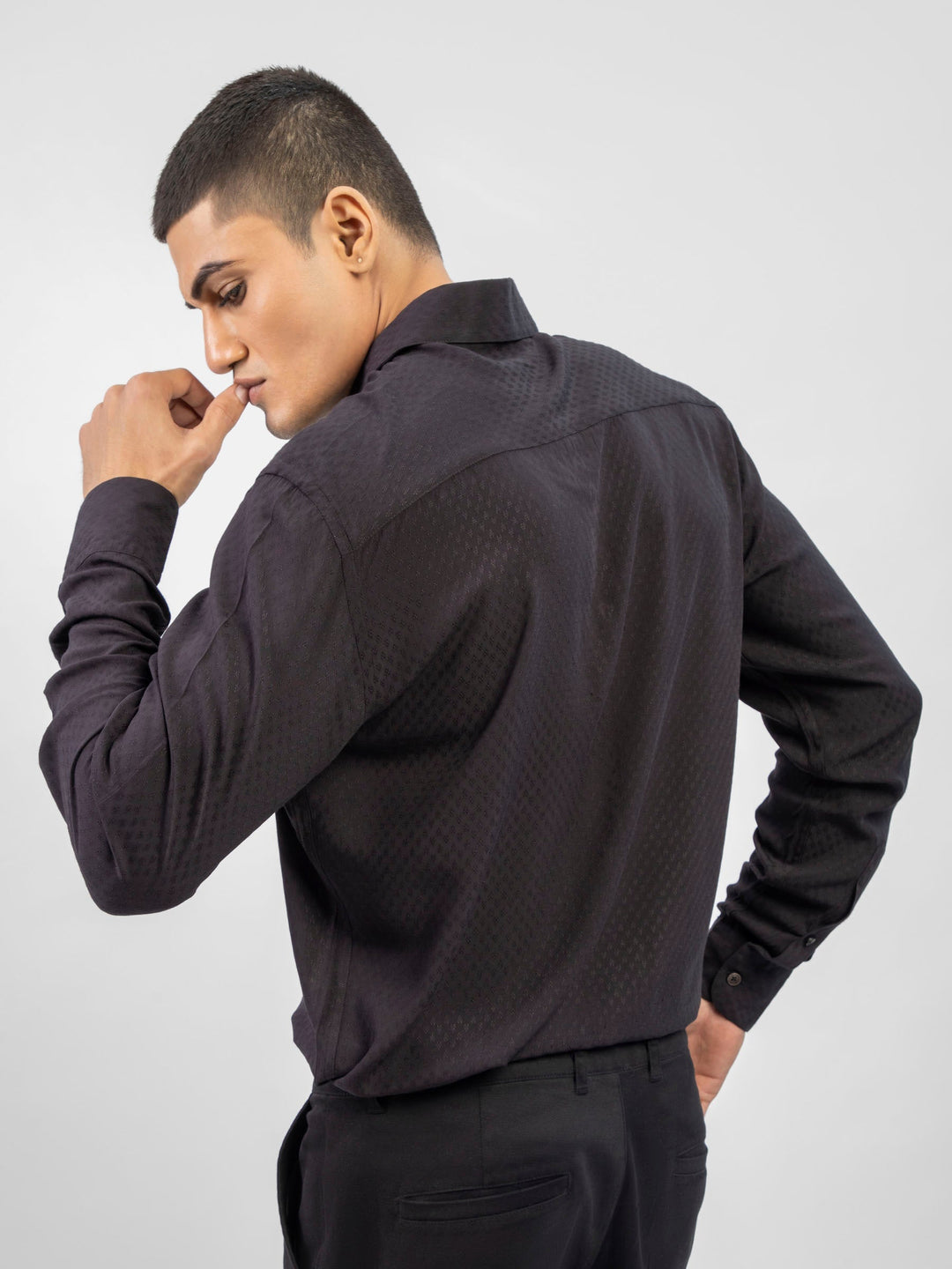 Brumano Ready To Wear Shirts Men 1 Piece Cotton Black Dobby Structured Shirt 0-31-024-4067 - Summer Collection