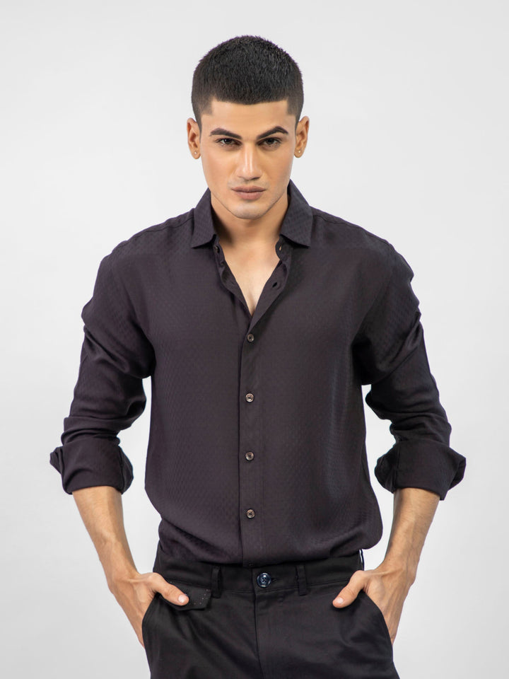Brumano Ready To Wear Shirts Men 1 Piece Cotton Black Dobby Structured Shirt 0-31-024-4067 - Summer Collection