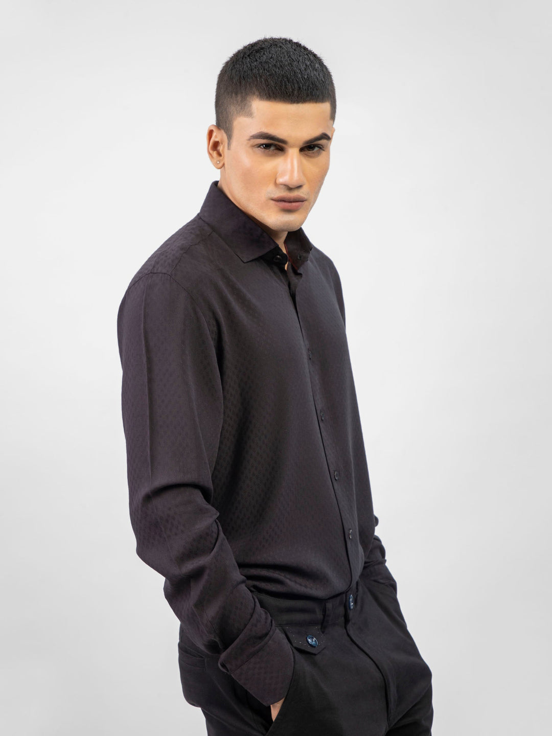 Brumano Ready To Wear Shirts Men 1 Piece Cotton Black Dobby Structured Shirt 0-31-024-4067 - Summer Collection