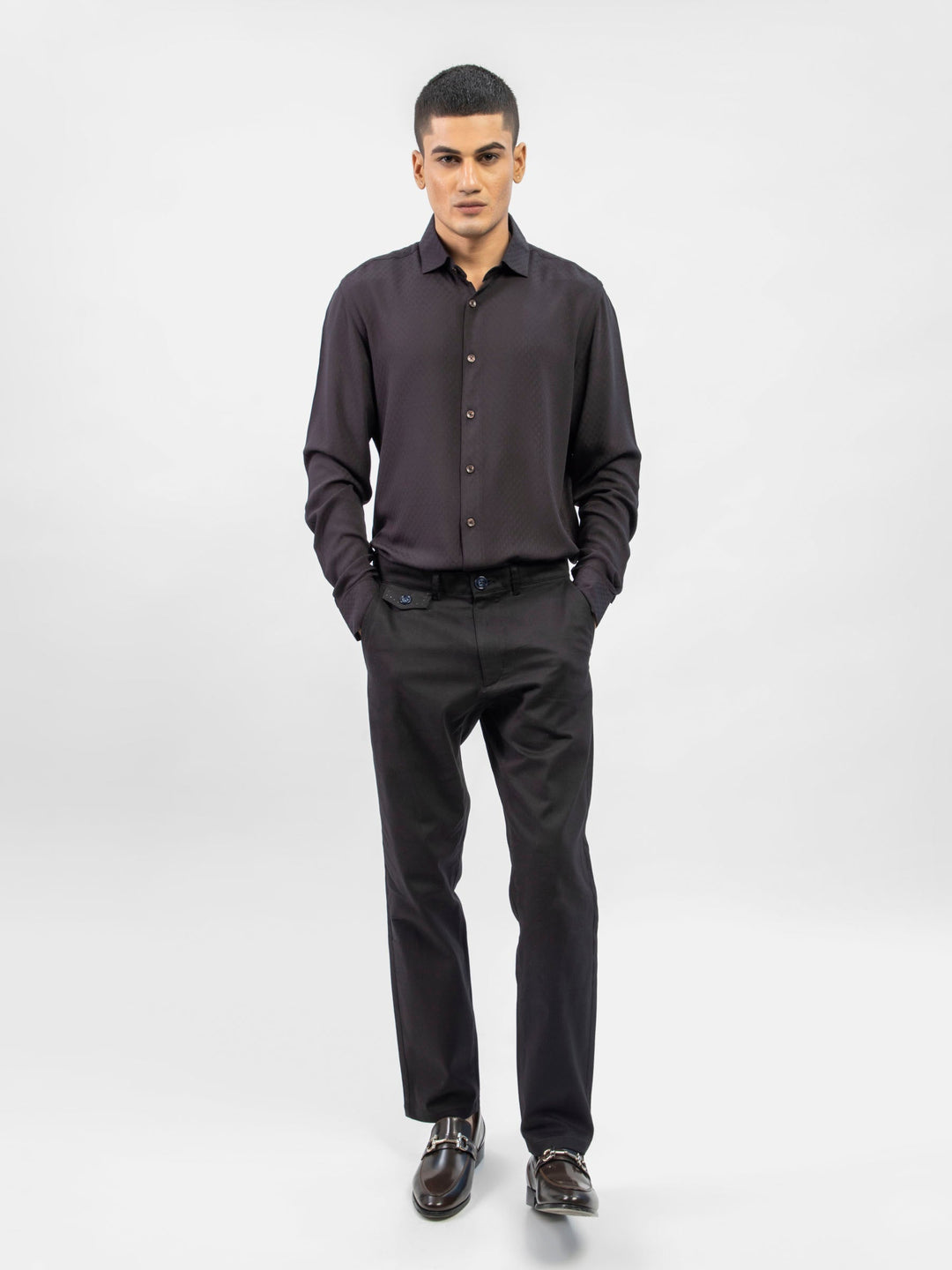 Brumano Ready To Wear Shirts Men 1 Piece Cotton Black Dobby Structured Shirt 0-31-024-4067 - Summer Collection