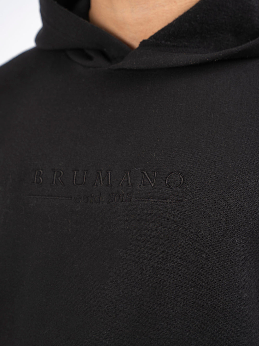 Brumano Embroidered Fleece Black Embroidered Relaxed Fit Hoodie - Winter Collection