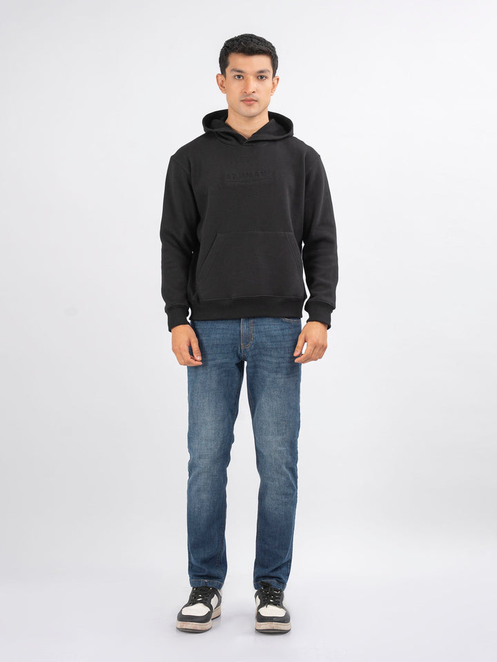 Brumano Embroidered Fleece Black Embroidered Relaxed Fit Hoodie - Winter Collection