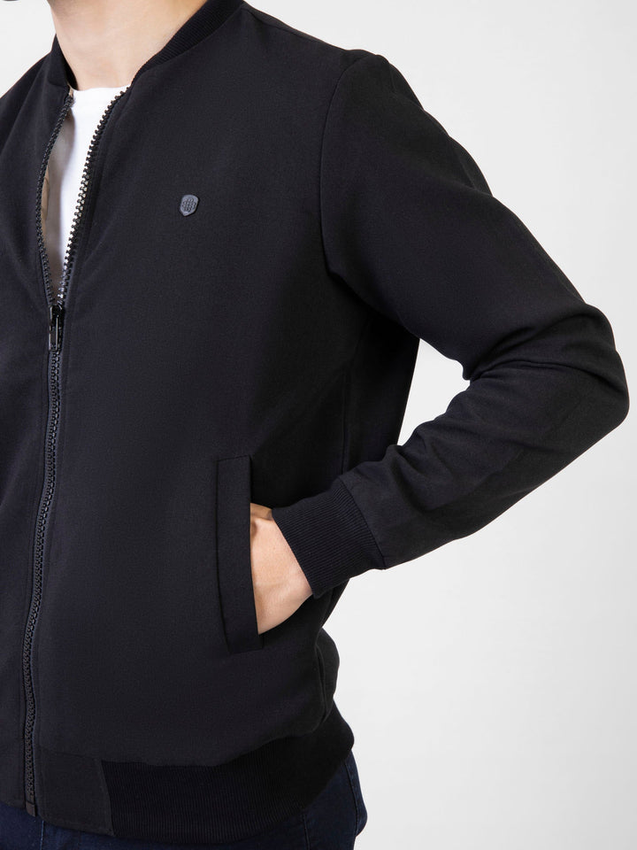 Brumano Pret Solids Polyester 1 Piece Black Everyday Bomber Jacket