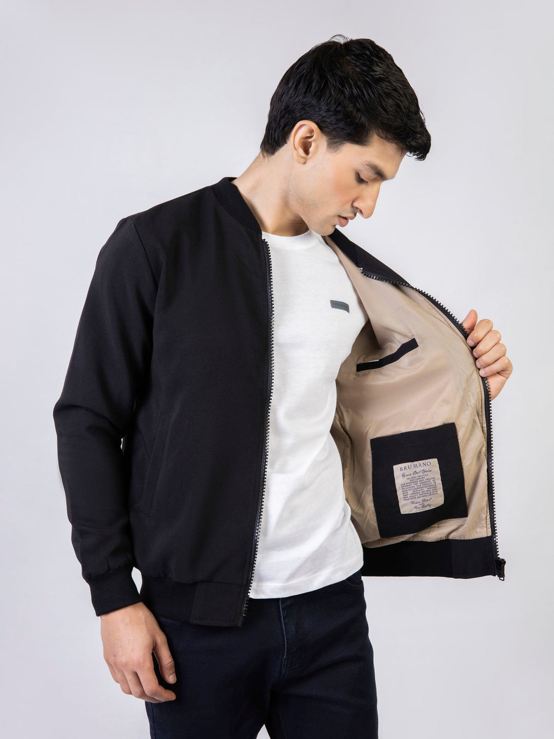 Brumano Pret Solids Polyester 1 Piece Black Everyday Bomber Jacket