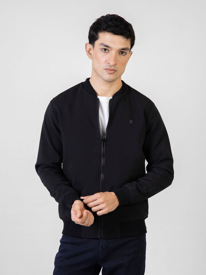 Brumano Pret Solids Polyester 1 Piece Black Everyday Bomber Jacket
