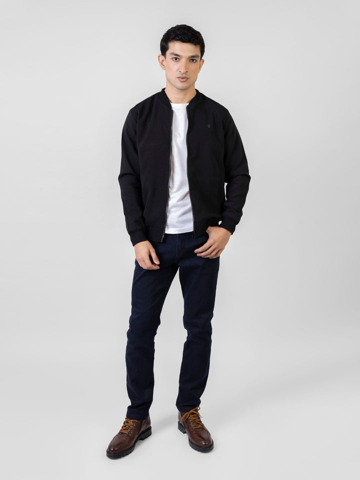 Brumano Pret Solids Polyester 1 Piece Black Everyday Bomber Jacket