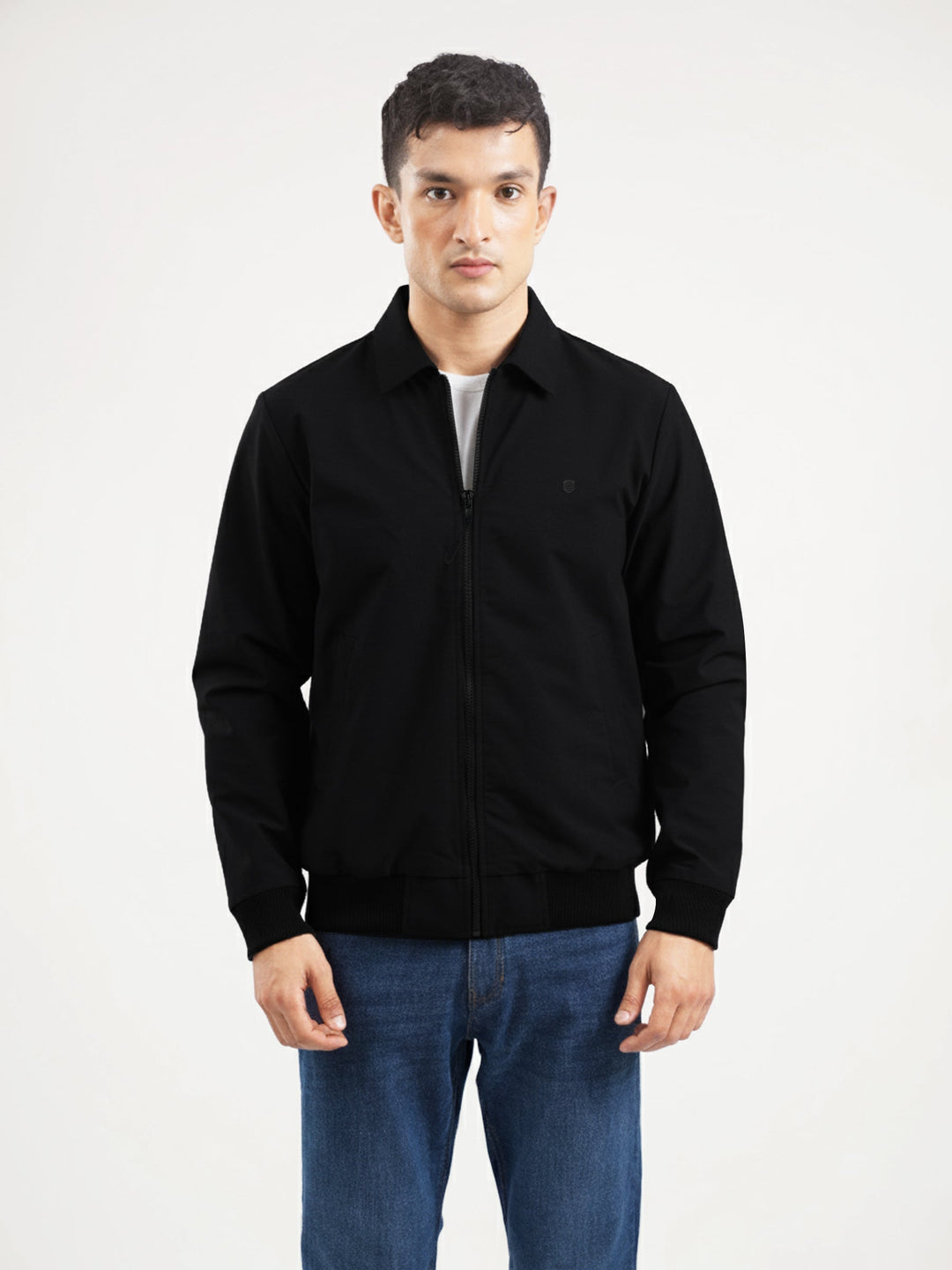 Brumano Mens RTW Solids Poly Jacket Black Structured Collar Jacket Winter Collection