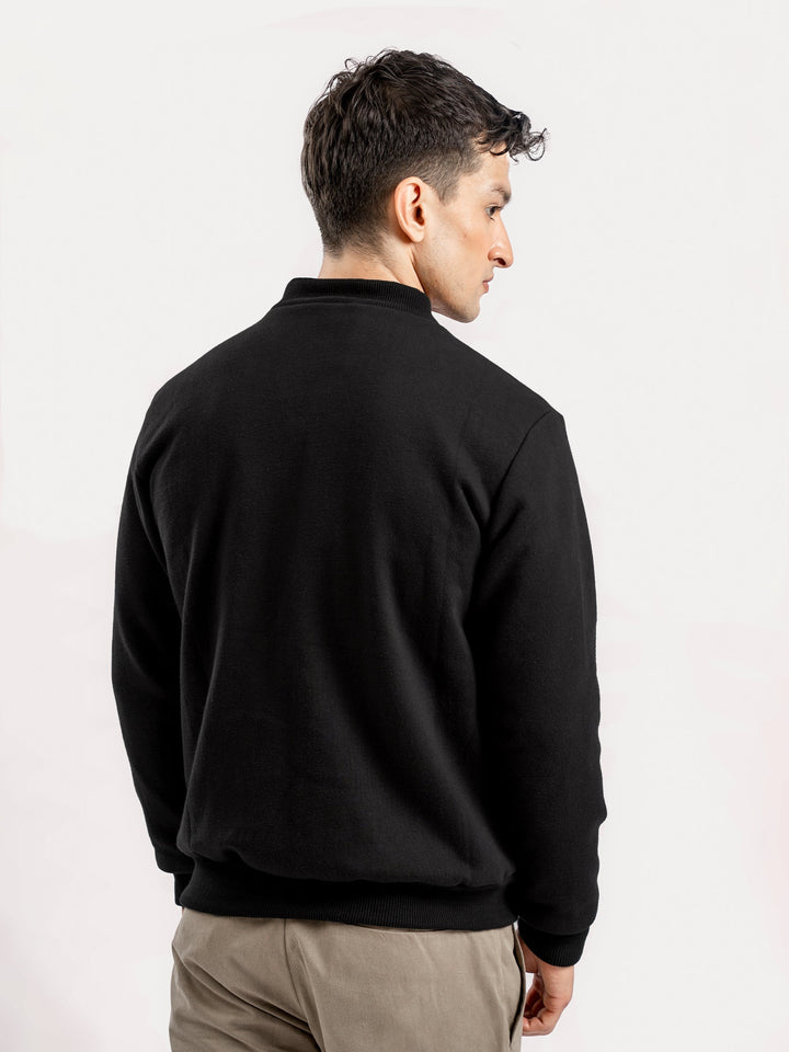 Brumano Mens RTW Solids Cotton 1 Piece Black Knitted Bomber Jacket Winter Collection